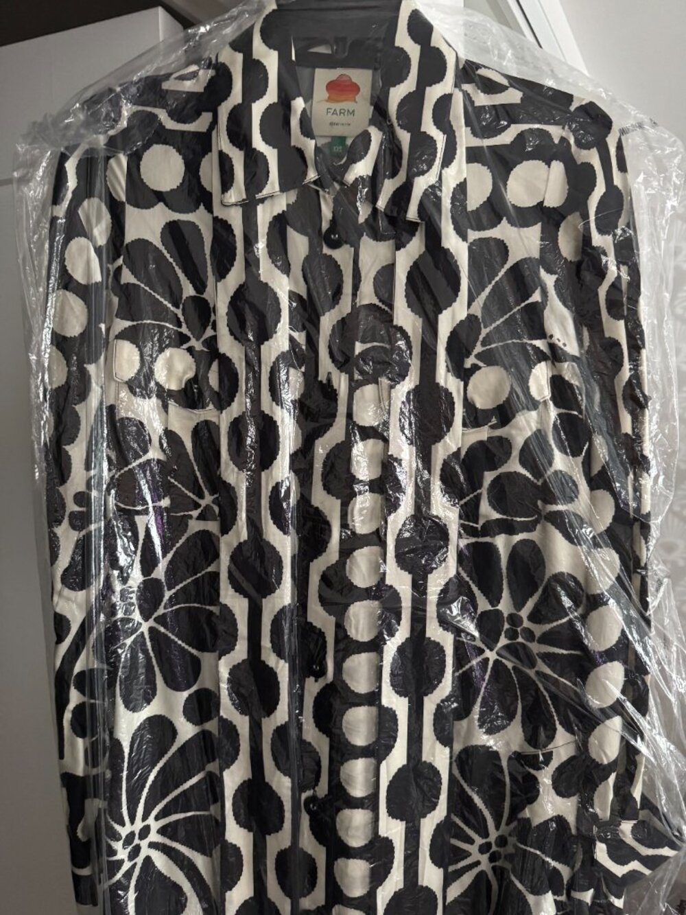 FARM Rio - Palermo Long Sleeve Belted Midi Shirtdress, black & white print, XXS - Picture 10 of 12